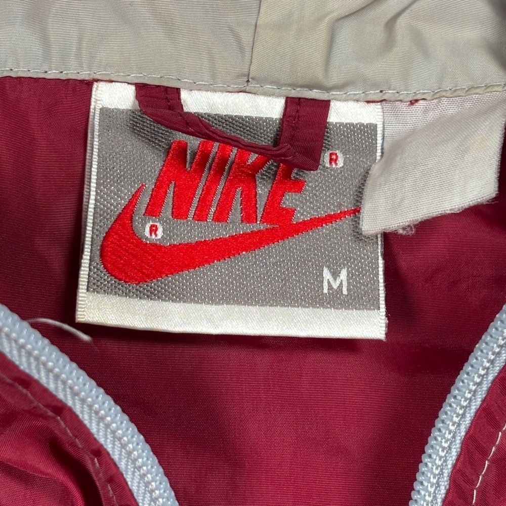 90's Nike Windbreaker Mens Medium Red Grey Vintage Colorblock Hooded Jacket - Picture 4 of 12